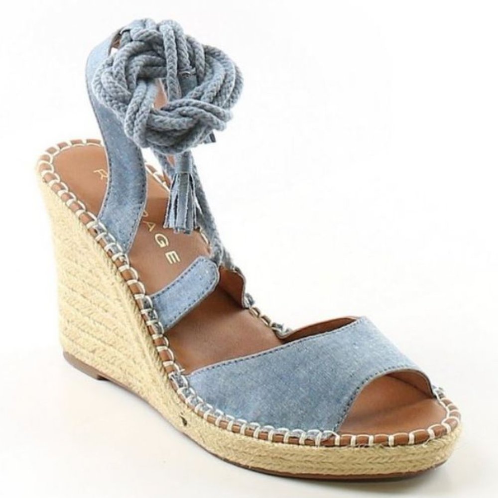Rampage Harriet Lace Up Denim Wedges Misses Size 9 NWOT